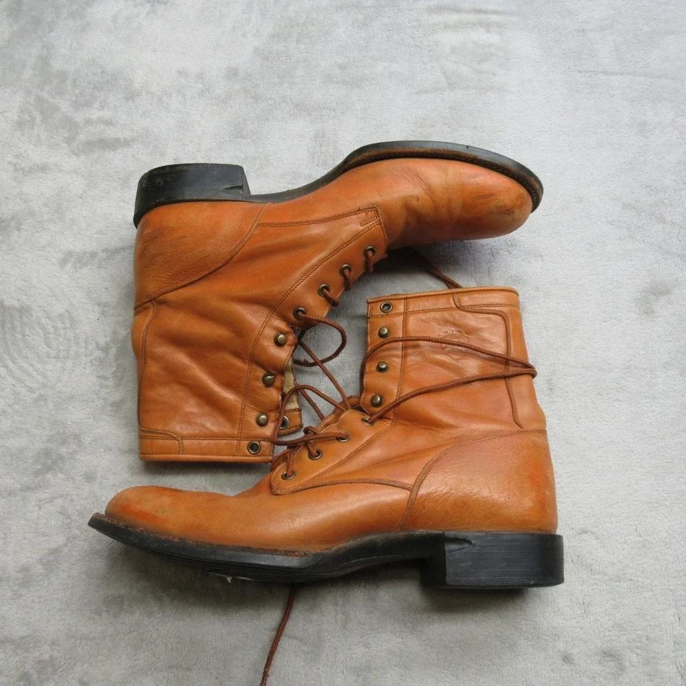 Ariat PRO‎ Mens Boots 8 D Brown Leather Lace Up Western Casual Roper Work VTG